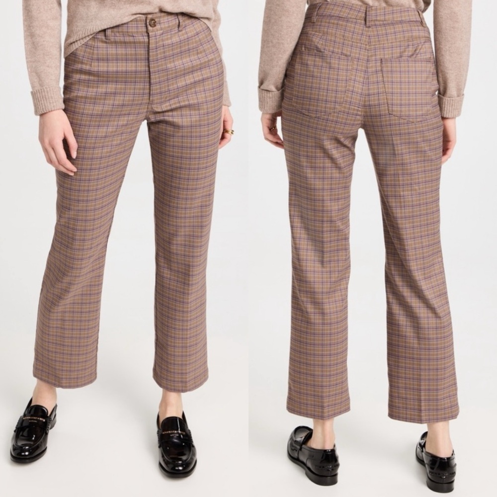 Reformation | Franklin Pants in Brown/Blue Check Plaid 6